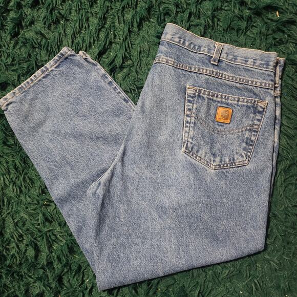 Vintage Carhartt Relaxed Fit High Waist Tapered Leg Jeans Light Wash 44x28 - Picture 1 of 7